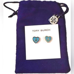 NWOT Tory Burch Kira Enamel Heart Sky Blue Studs,Pristine Condition, Never Used